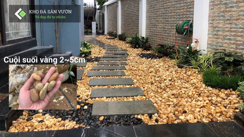Cuội suối vàng rải lối dạo sân vườn Cuội suối vàng rải lối dạo sân vườn